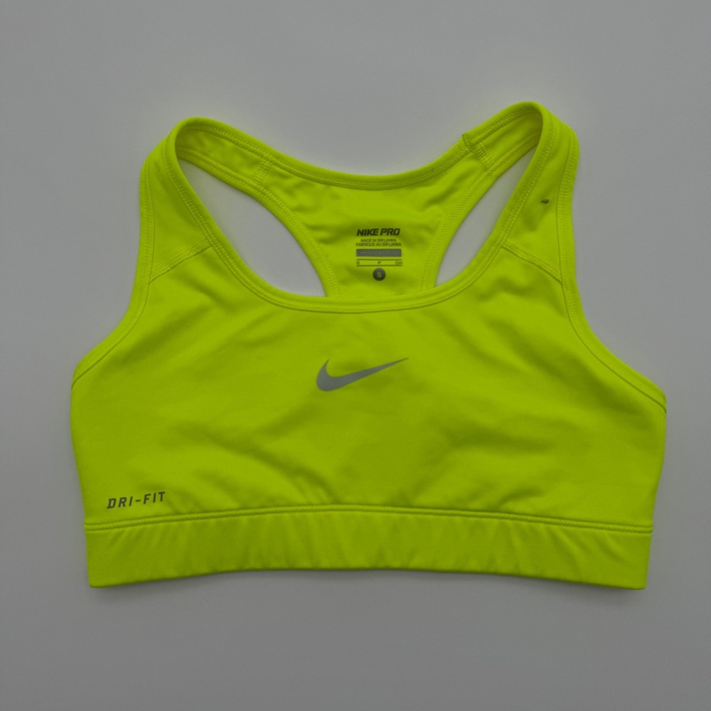 Nike Pro Dri-FIT Womens Sports Bra Neon Yellow Volt Racerback Small‎